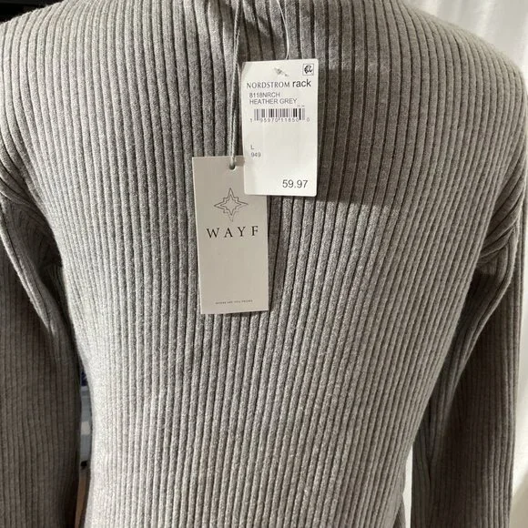 WAYF Ribbed Knit Gray Wrap Midi Dress size LWith Long Sleeves & Adjustable Tie B - Picture 8 of 9